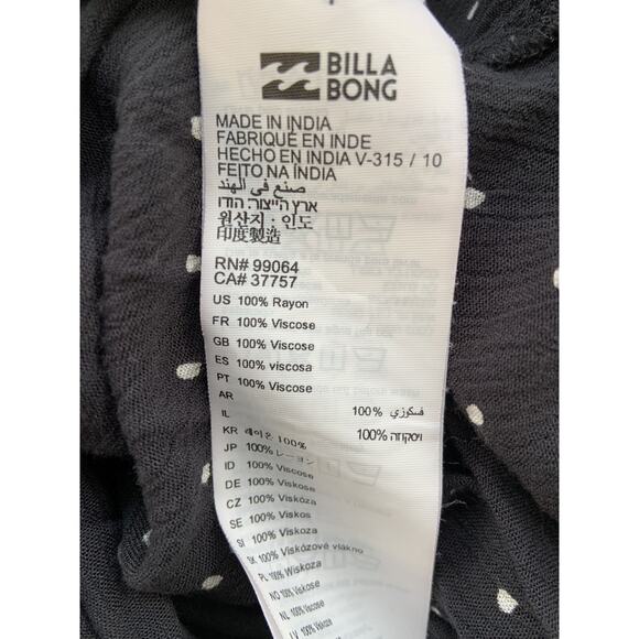 Billabong Lust Wild Blouse Top Flared Sleeve Black Polka Dot Button Down Tie L - Picture 8 of 8